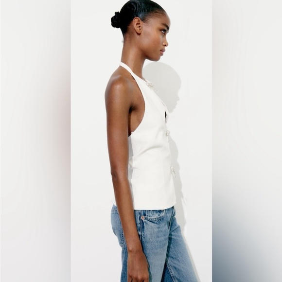 NWT ZARA HALTER TOP BOW JEWELS - Picture 3 of 6